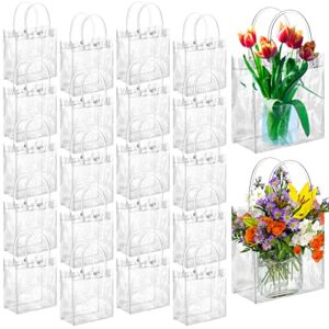 80 pieces clear gift bags small pvc bags reusable transparent bags with handles mini cute plastic bags gift wrap bags tote shopping bag for wedding birthday baby shower party, 5.9 x 6.3 x 2.8 inch