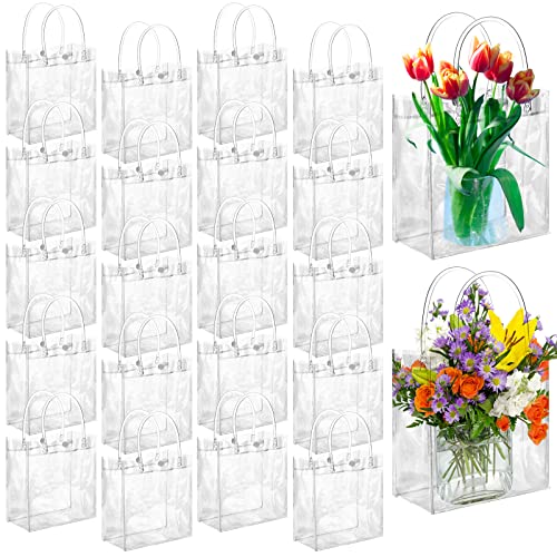 80 Pieces Clear Gift Bags Small PVC Bags Reusable Transparent Bags with Handles Mini Cute Plastic Bags Gift Wrap Bags Tote Shopping Bag for Wedding Birthday Baby Shower Party, 5.9 x 6.3 x 2.8 Inch