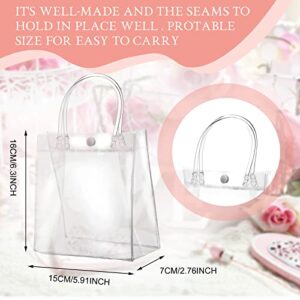 80 Pieces Clear Gift Bags Small PVC Bags Reusable Transparent Bags with Handles Mini Cute Plastic Bags Gift Wrap Bags Tote Shopping Bag for Wedding Birthday Baby Shower Party, 5.9 x 6.3 x 2.8 Inch
