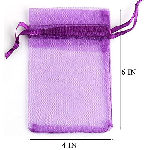 Gmnosuw 50 Count Organza Drawstring Gift Bag for Jewelry,Dried Lavender Flowers,Sheer Fabric 4x6 Inches Mesh Purple Voile Pouch for Baby Shower,Christmas,Baby Girl Birthday,Party Favors,Wedding,Beach