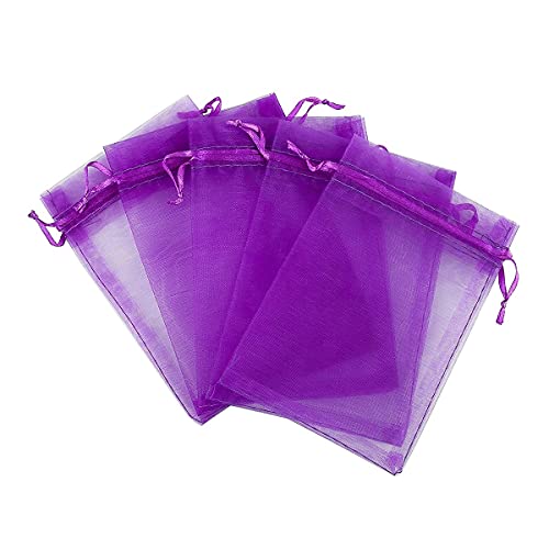 Gmnosuw 50 Count Organza Drawstring Gift Bag for Jewelry,Dried Lavender Flowers,Sheer Fabric 4x6 Inches Mesh Purple Voile Pouch for Baby Shower,Christmas,Baby Girl Birthday,Party Favors,Wedding,Beach