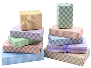 classic plaid wrapping paper, popular light color in white kraft gift wrapping paper, 20×28 inches per sheet (10 sheets: 38 sq. ft. ttl.), folded paper for families, friends, kids in birthday, wedding, baby shower, congrats and holiday