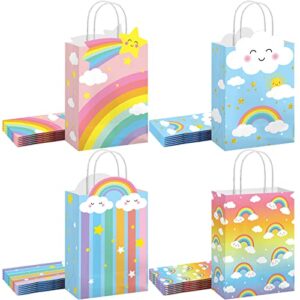 24 pack rainbow present bags rainbow birthday candy bags with handles goodie treat rainbow gift bags colorful cloud paper gift wrap bags for girl boy kid baby shower supplies, 8.27 x 5.91 x 3.15 inch