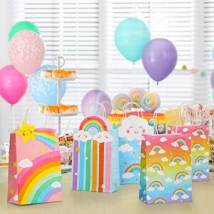 24 Pack Rainbow Present Bags Rainbow Birthday Candy Bags with Handles Goodie Treat Rainbow Gift Bags Colorful Cloud Paper Gift Wrap Bags for Girl Boy Kid Baby Shower Supplies, 8.27 x 5.91 x 3.15 Inch
