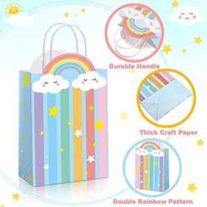 24 Pack Rainbow Present Bags Rainbow Birthday Candy Bags with Handles Goodie Treat Rainbow Gift Bags Colorful Cloud Paper Gift Wrap Bags for Girl Boy Kid Baby Shower Supplies, 8.27 x 5.91 x 3.15 Inch