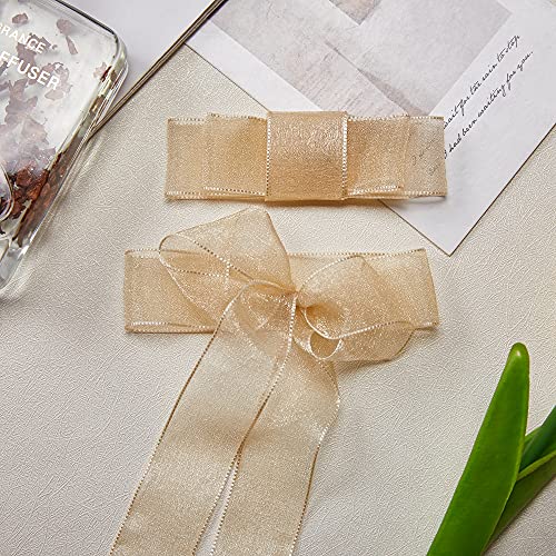 JingleStar Decorative Accessories 1 Inch Sheer Chiffon Ribbon Perfect for Crafts Hair Bows Gift Wrapping Wedding Party Decoration and More (Gold)