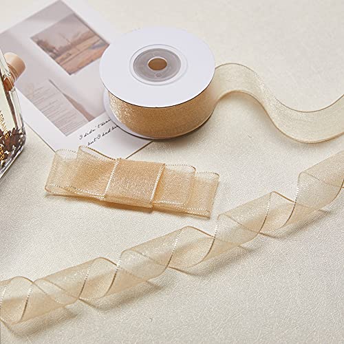 JingleStar Decorative Accessories 1 Inch Sheer Chiffon Ribbon Perfect for Crafts Hair Bows Gift Wrapping Wedding Party Decoration and More (Gold)