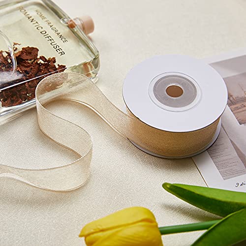 JingleStar Decorative Accessories 1 Inch Sheer Chiffon Ribbon Perfect for Crafts Hair Bows Gift Wrapping Wedding Party Decoration and More (Gold)