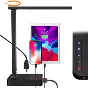 cozoo led desk lamp with 3 usb charging ports and 2 ac outlets,3 color temperatures & 3 brightness levels, touch/memory/timer function,10w eye protection foldable reading light,study lamp for college