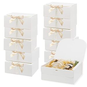 12Sets International Woman's Day Gift Boxes with Lids,10x8x4inch Large White Paper Present Box,Bridesmaid Proposal Box with Ribbon Thank You Card,for Wedding Anniversaries Birthdays Baby Shower Christmas Thanksgiving（White）