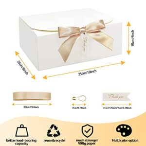 12Sets International Woman's Day Gift Boxes with Lids,10x8x4inch Large White Paper Present Box,Bridesmaid Proposal Box with Ribbon Thank You Card,for Wedding Anniversaries Birthdays Baby Shower Christmas Thanksgiving（White）