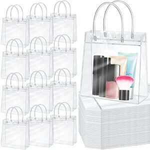 85 pcs clear pvc gift bags with handles transparent gift wrap bags clear plastic gift tote bags reusable clear pvc favor bags for shopping wedding baby shower birthday party, 9.84 x 9.84 x 3.54 inch