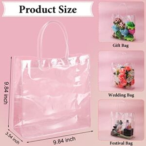 85 Pcs Clear PVC Gift Bags with Handles Transparent Gift Wrap Bags Clear Plastic Gift Tote Bags Reusable Clear PVC Favor Bags for Shopping Wedding Baby Shower Birthday Party, 9.84 x 9.84 x 3.54 Inch