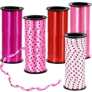 supla 5 rolls red hearts printed curling ribbon trim decorative party balloon ribbons curling ribbon spools gift wrapping in red fuchsia pink white 0.2″ 5mm wide for valentine’s day crafts