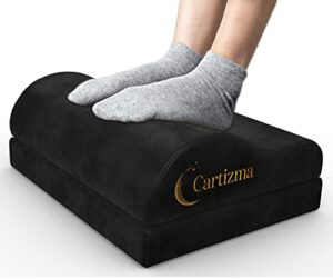 cartizma ergonomic foot rest for under desk at work, memory foam foot stool for office & gaming chair, adjustable height for back & hip pain relief, under desk footrest for leg rest, desk foot stool