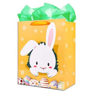hohomark large easter gift bag with handles 5.8inchx10.5inchx13inch easter eggs bunny bags for kids presents egg hunts with tissue paper spring gift bags for easter party favor,multi