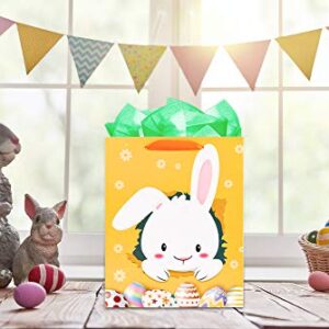 Hohomark Large Easter Gift Bag with Handles 5.8inchx10.5inchx13inch Easter Eggs Bunny Bags For Kids Presents Egg Hunts with Tissue Paper Spring Gift Bags for Easter Party Favor,Multi