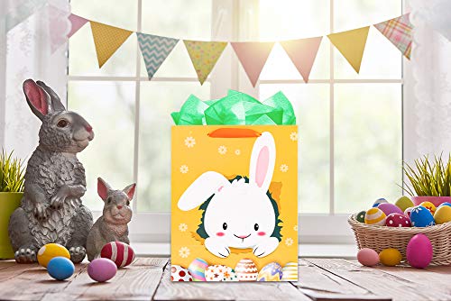 Hohomark Large Easter Gift Bag with Handles 5.8inchx10.5inchx13inch Easter Eggs Bunny Bags For Kids Presents Egg Hunts with Tissue Paper Spring Gift Bags for Easter Party Favor,Multi