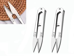 zittop 2pcs premium stainless steel 4.2in u sewing scissors clippers, embroidery yarn scissors mini thread sewing cutter, yarn fishing mini small snips trimming nipper great for stitch (silver)