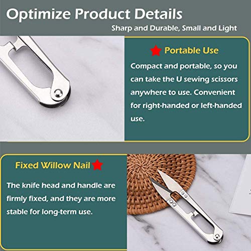 Zittop 2pcs Premium Stainless Steel 4.2in U Sewing Scissors Clippers, Embroidery Yarn Scissors Mini Thread Sewing Cutter, Yarn Fishing Mini Small Snips Trimming Nipper Great for Stitch (Silver)