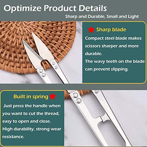 Zittop 2pcs Premium Stainless Steel 4.2in U Sewing Scissors Clippers, Embroidery Yarn Scissors Mini Thread Sewing Cutter, Yarn Fishing Mini Small Snips Trimming Nipper Great for Stitch (Silver)