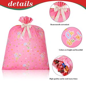 Gersoniel 4 Pieces Dot Jumbo Plastic Baby Shower Bag Extra Large Giant Present Sack with 4 Roll Satin Ribbon for Girl Boy Birthday Gift Christmas Holiday Party Supplies (43 x 36 Inches, Pink)