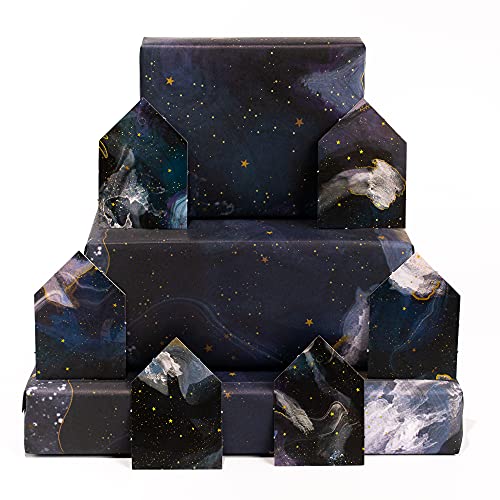 CENTRAL 23 - Galaxy Wrapping Paper - 6 Sheets of Birthday Gift Wrap - Space Wrapping Paper - Blue Black - Recyclable - For Birthday Christmas