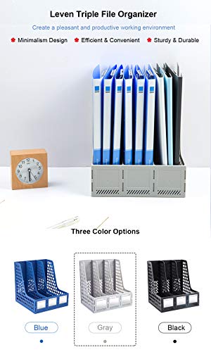 Leven Vertical Desk Organizer, Magazine File Holder with 3 Large compartments, Desktop Accessories for Home and Office Storage