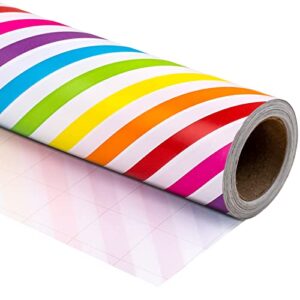wrapaholic birthday wrapping paper roll – colorful stripe design for birthday, holiday, party, baby shower – 30 inch x 33 feet