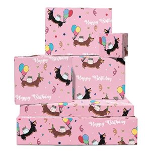 CENTRAL 23 Birthday Wrapping Paper - 6 Sheets of Gift Wrap - Sausage Dogs - Dog Wrapping Paper - Pink Balloons Cakes Pet - Comes With Fun Stickers