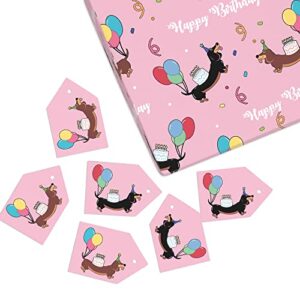 CENTRAL 23 Birthday Wrapping Paper - 6 Sheets of Gift Wrap - Sausage Dogs - Dog Wrapping Paper - Pink Balloons Cakes Pet - Comes With Fun Stickers