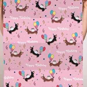 CENTRAL 23 Birthday Wrapping Paper - 6 Sheets of Gift Wrap - Sausage Dogs - Dog Wrapping Paper - Pink Balloons Cakes Pet - Comes With Fun Stickers