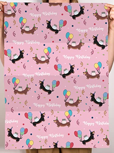 CENTRAL 23 Birthday Wrapping Paper - 6 Sheets of Gift Wrap - Sausage Dogs - Dog Wrapping Paper - Pink Balloons Cakes Pet - Comes With Fun Stickers