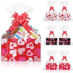 120 pcs valentines day baskets gifts empty set includes valentines empty market tray cardboard basket clear cellophane bags gift tags pull bows for valentines day holiday birthday party supplies