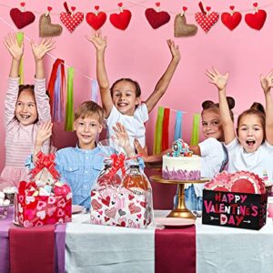 120 Pcs Valentines Day Baskets Gifts Empty Set Includes Valentines Empty Market Tray Cardboard Basket Clear Cellophane Bags Gift Tags Pull Bows for Valentines Day Holiday Birthday Party Supplies