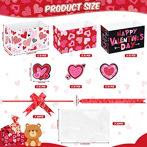 120 Pcs Valentines Day Baskets Gifts Empty Set Includes Valentines Empty Market Tray Cardboard Basket Clear Cellophane Bags Gift Tags Pull Bows for Valentines Day Holiday Birthday Party Supplies