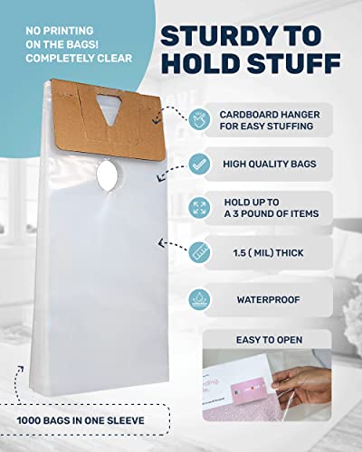 Skywin 1000 Door Hanger Bags 6 x 12 inches - Clear Door Hanger Bags Protects Flyers, Brochures, Notices, Printed Materials - Waterproof and Secure Door Knob Hanger for Outdoor Use (1000)
