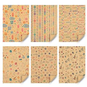 Happy Birthday Wrapping Paper for Kids Girls Women Adults Boys Men, Kraft Brown Recycled Gift Wrapping Paper 20x28" Per sheet(12 sheets:45 sq.ft.ttl.) w/ Jute Strings, Stickers and Tags for all Celebrate Occasion
