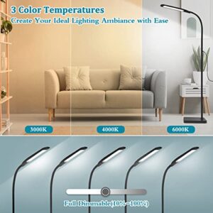 Joymon LED Floor Lamp, Adjustable Gooseneck Standing Lamp with 3 Color Temperature 3000K-6000K and 10-100% Stepless Dimmer, 2 in 1 Modern Desk Reading Lamp for Living Room, Bedroom and Office, Black