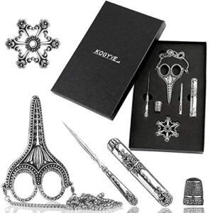 6 pcs embroidery scissors kit, golden exquisite retro scissors european style stainless steel sewing tools antique sewing scissors for embroidery, sewing, craft, art work, and everyday use (silver-1)