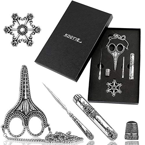 6 Pcs Embroidery Scissors Kit, Golden Exquisite Retro Scissors European Style Stainless Steel Sewing Tools Antique Sewing Scissors for Embroidery, Sewing, Craft, Art Work, and Everyday Use (Silver-1)