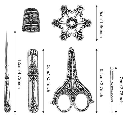 6 Pcs Embroidery Scissors Kit, Golden Exquisite Retro Scissors European Style Stainless Steel Sewing Tools Antique Sewing Scissors for Embroidery, Sewing, Craft, Art Work, and Everyday Use (Silver-1)