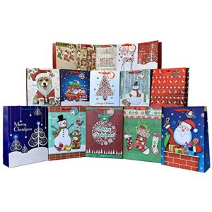 christmas gift bags assorted sizes – set of 15, bulk, large, medium, small, handles, gift tags included, festive holiday gift wrapping, santa, snowman, reindeer