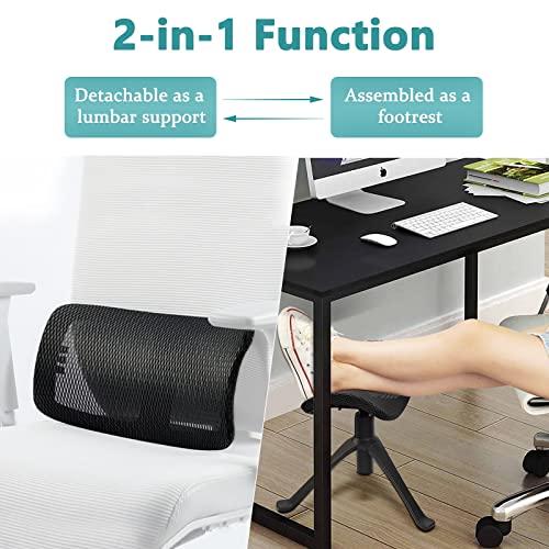 Lilithye Footrest for Desk Adjustable Height 2-in-1 Function Rotatable Ergonomic Under Desk Footrest Ottoman Stool Rolling Leg Rest for Home Office (Black)