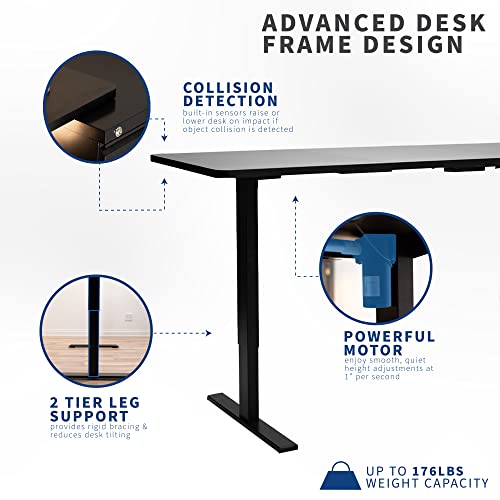 VIVO Electric Height Adjustable 60 x 24 inch Memory Stand Up Desk, Black Solid One-Piece Table Top, Black Frame, Standing Workstation with Preset Controller, DESK-KIT-1B6B