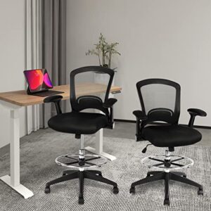 Drafting Chair Tall Office Chair Ergonomic Standing Desk Chair with Adjustable Foot Ring and Flip-up Arms, Black