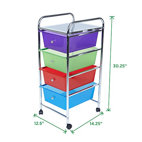 Mind Reader Rolling Storage Cart and Organizer with 4 Plastic Drawers