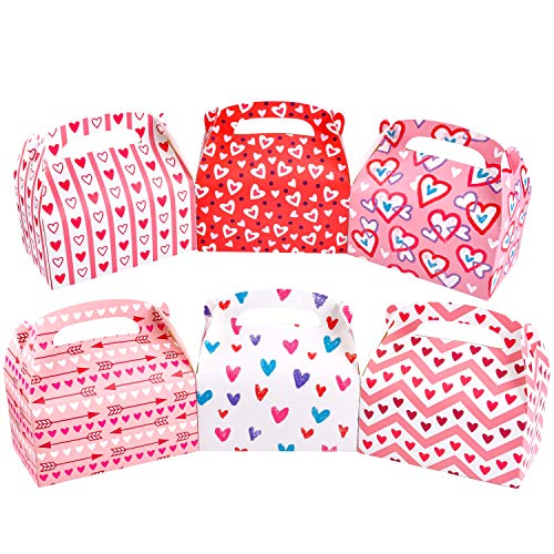 JOYIN 24 Pcs Valentine’s Day Gift Treat Boxes, 6.3 x 5.7 x 3.3 Inch, Cookie Boxes with Colorful Heart shaped Themed Design for Kids Party Favor, Classroom Exchange Prizes, Valentines Candy Boxes