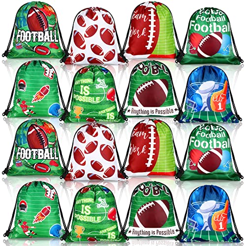 Woanger 16 Pieces Football Party Favors Bags Drawstring Football Gift Bags Fabric Football Print Candy Goodie Snacks Treat Bags for for Sports Football Theme Birthday Party Supplies