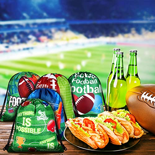 Woanger 16 Pieces Football Party Favors Bags Drawstring Football Gift Bags Fabric Football Print Candy Goodie Snacks Treat Bags for for Sports Football Theme Birthday Party Supplies